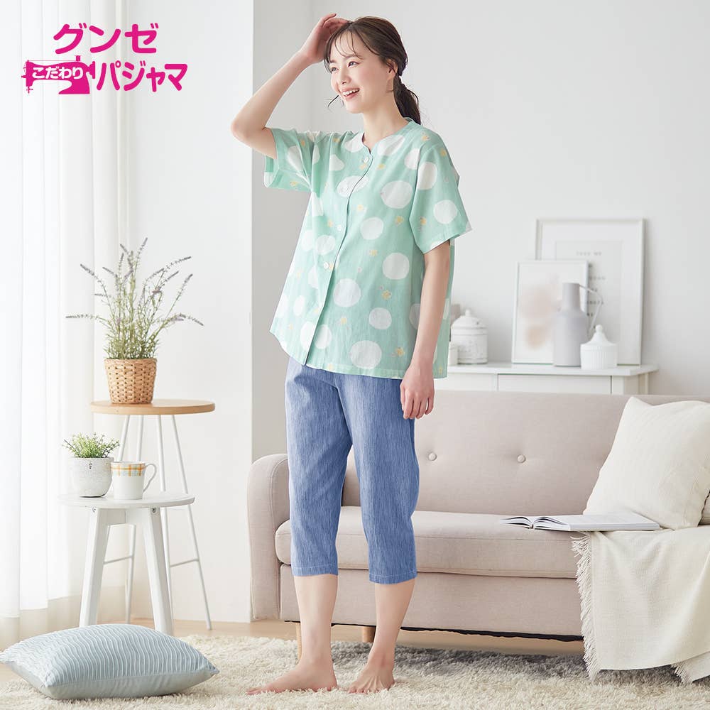 【寝るテコ】綿100％楊柳 パジャマ 半袖７分丈パンツ